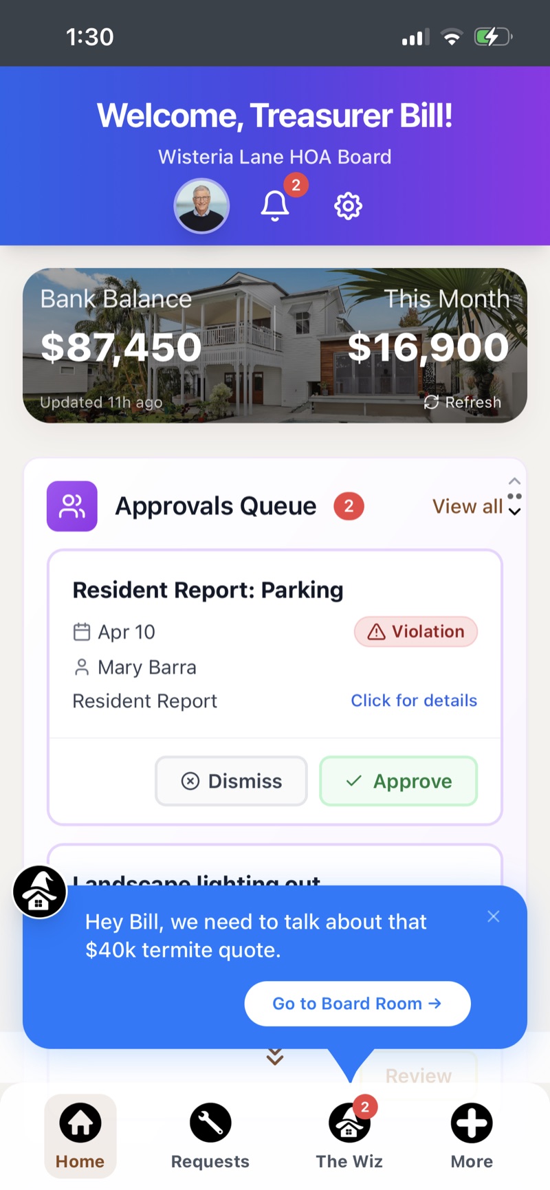 The Wiz alerts a board member about a vendor quote